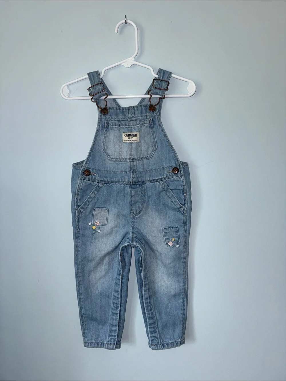 OshKosh B'gosh Light Blue Denim Floral Patch Overalls